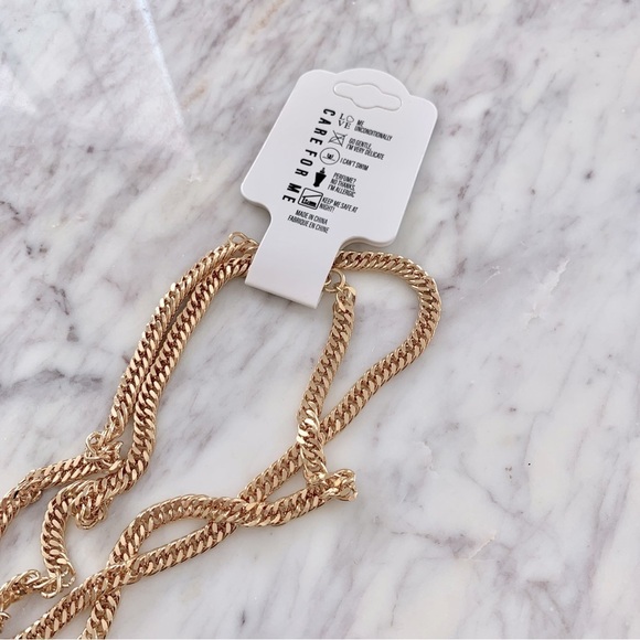 Gold-Plated Flat Chain Double-Layered Necklace Set - Picture 6 of 7